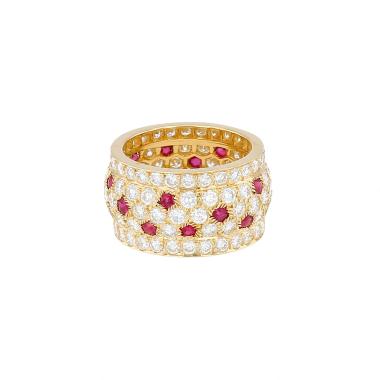 Bague années 80 Cartier Nigeria en or jaune, rubis et diamants