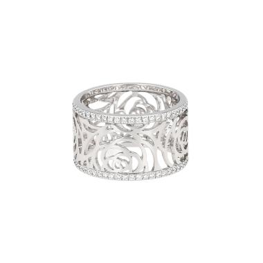Bague bandeau Chanel Camélia Fil en or blanc et diamants