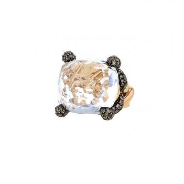 Bague Pomellato Tango en or rose,  cristal de roche et diamants brun