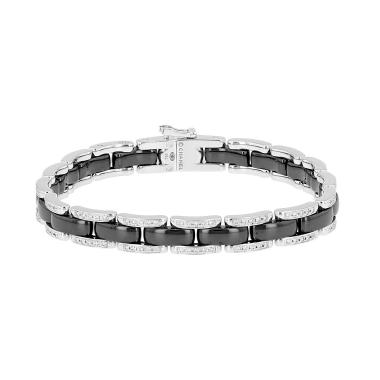 Bracelet souple Chanel Ultra petit modèle en or blanc,  céramique noire et diamants