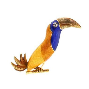 Broche années 1970 Bulgari  en or jaune, émail et diamant