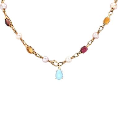 Collier Bulgari Allegra en or jaune, pierres fines, perles de culture et diamants
