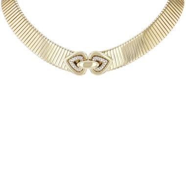 Collier Bulgari Tubogas années 1980's en or jaune et diamants