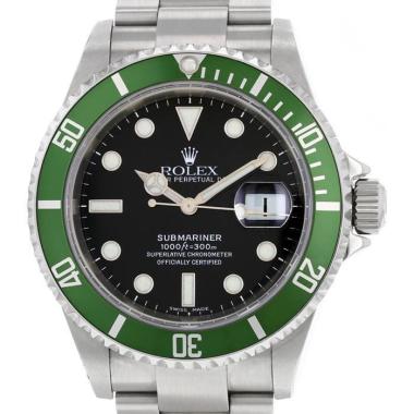 Montre Rolex Submariner Date "Kermit - Mark IV - Pointed Four" en acier Ref: 16610LV  Vers 2005