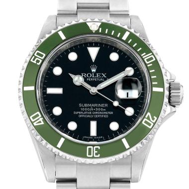 Montre Rolex Submariner Date "Kermit - Mark VIII - Pointed Four" en acier Ref: Rolex - 16610T  Vers 2007