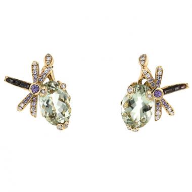 Paire de boucles d'oreilles Dior Gourmande en or jaune,  diamants et saphirs et en quartz vert