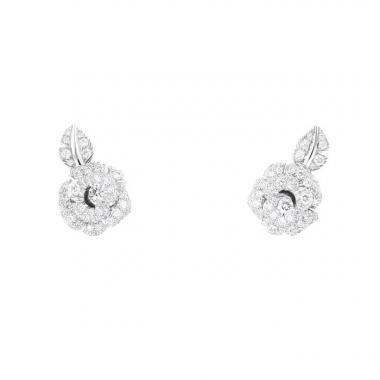 Paire de boucles d'oreilles Dior Rose Dior Bagatelle moyen modèle en or blanc et diamants