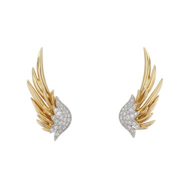 Paire de boucles d'oreilles Tiffany & Co Jean Schlumberger en or jaune, platine et diamants