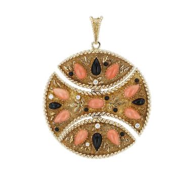 Pendentif années 1970 Van Cleef & Arpels en or jaune, corail et onyx.