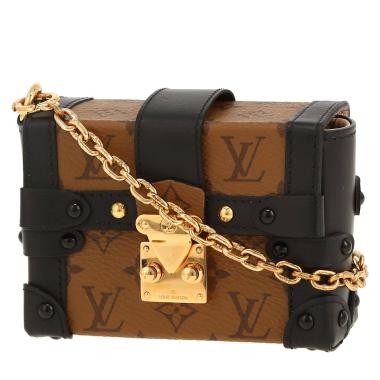 Porte-clef Louis Vuitton  Trunk en toile monogram Reverso marron et cuir noir