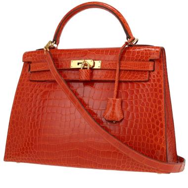 Sac à main Hermès  Kelly 32 cm en crocodile porosus orange