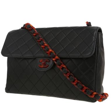 Sac bandoulière Chanel  Vintage en cuir matelassé noir et résine