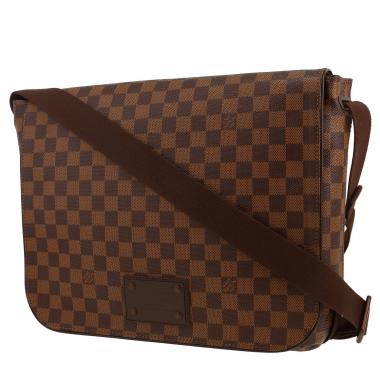 Sac bandoulière Louis Vuitton  Brooklyn en toile damier ébène et cuir marron