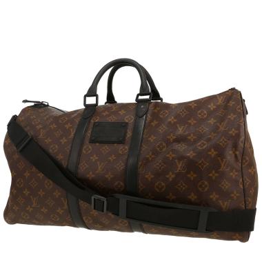Sac de voyage Louis Vuitton  Keepall 55 Waterproof en toile monogram marron et cuir noir