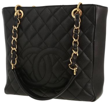 Sac porté épaule ou main Chanel  Shopping GST petit modèle  en cuir grainé matelassé noir