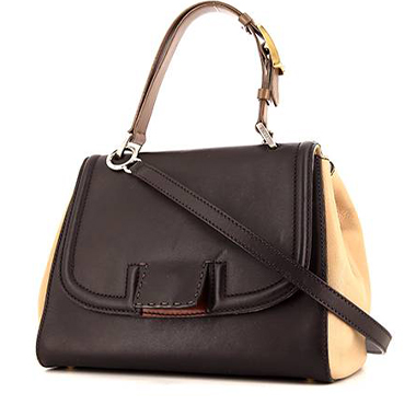 Sac porté épaule ou main Fendi Silvana en cuir marron-foncé et beige