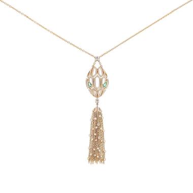 Sautoir articulé Bulgari Serpenti en or rose, émeraudes et diamants en émeraudes